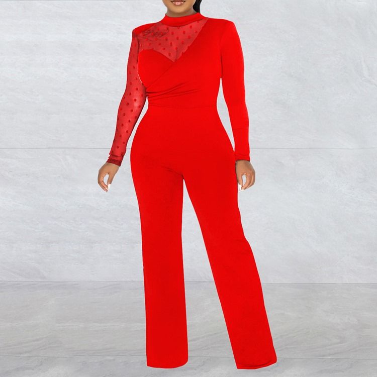 Office Lady Vanlig Genomskinlig Midja Slimmad Jumpsuit