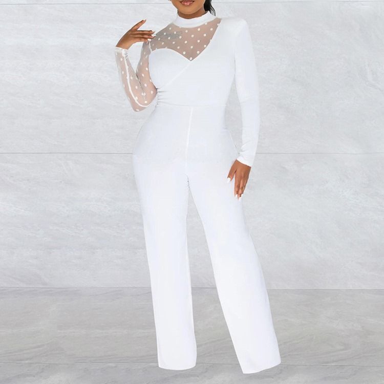 Office Lady Vanlig Genomskinlig Midja Slimmad Jumpsuit