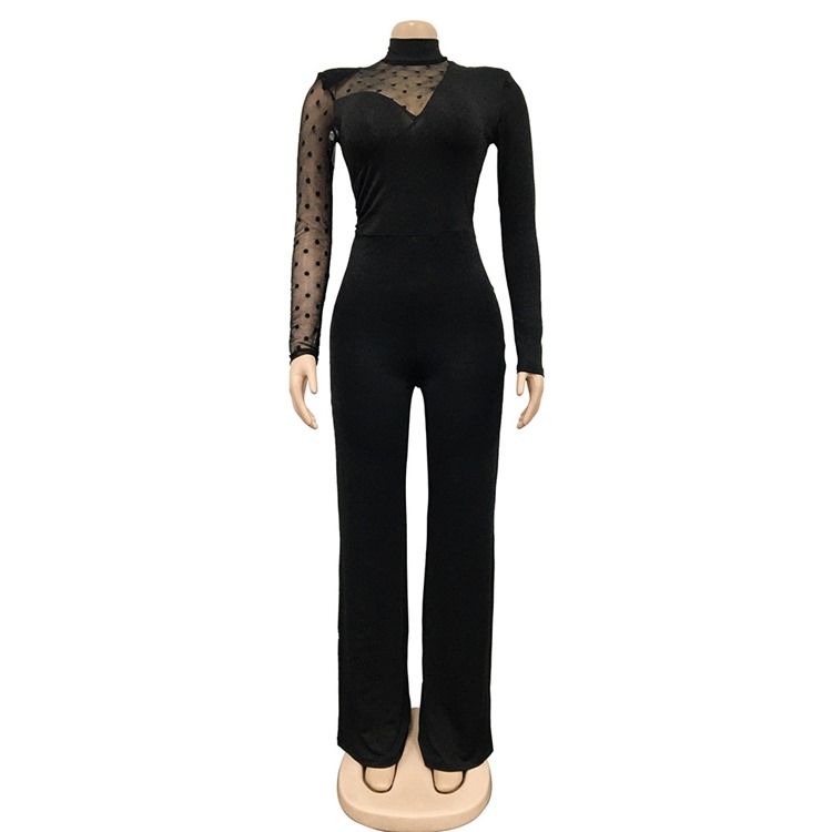 Office Lady Vanlig Genomskinlig Midja Slimmad Jumpsuit