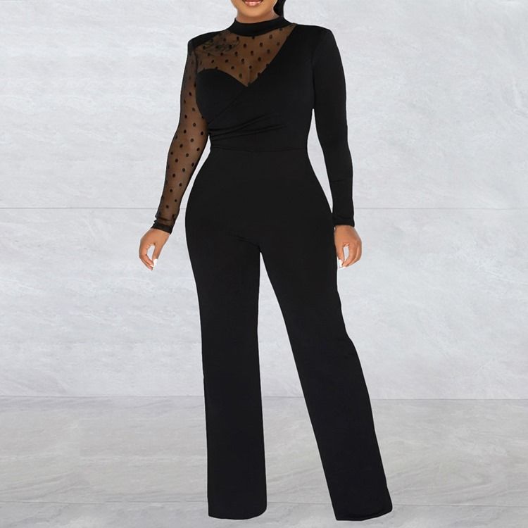 Office Lady Vanlig Genomskinlig Midja Slimmad Jumpsuit