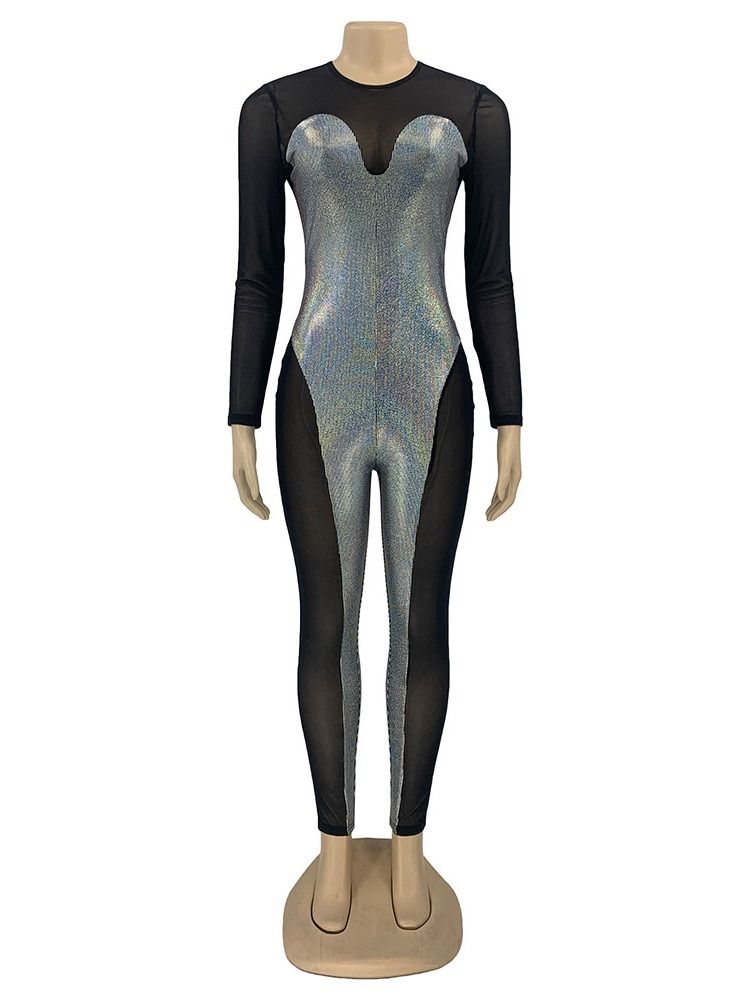 Paljetter Full Längd Sexig Skinny Pencil Byxor Jumpsuit