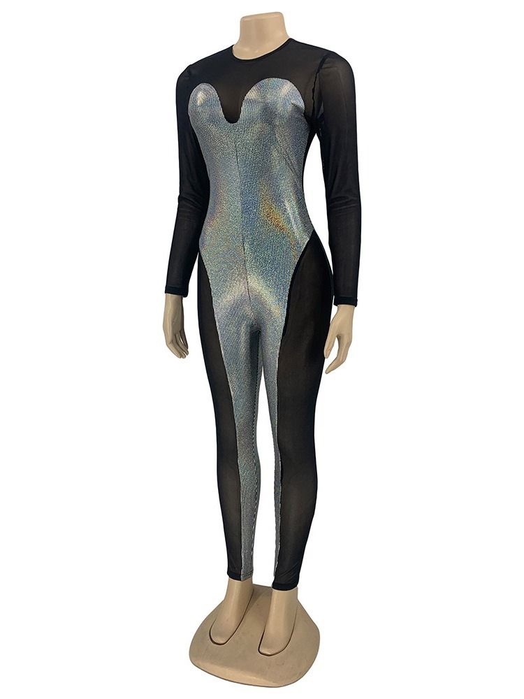 Paljetter Full Längd Sexig Skinny Pencil Byxor Jumpsuit