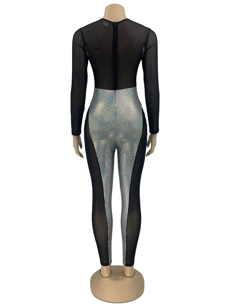 Paljetter Full Längd Sexig Skinny Pencil Byxor Jumpsuit