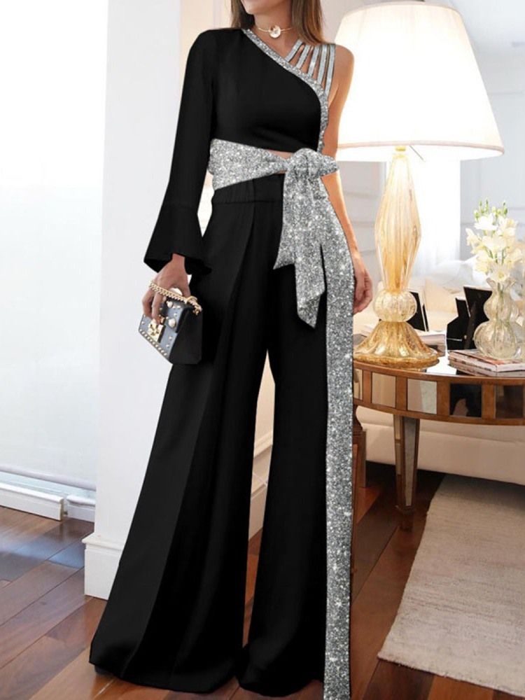 Paljetter Mode Full Längd Hög Midja Slim Jumpsuit