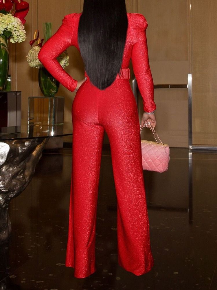 Paljetter Mode Full Längd Rak Hög Midja Jumpsuit