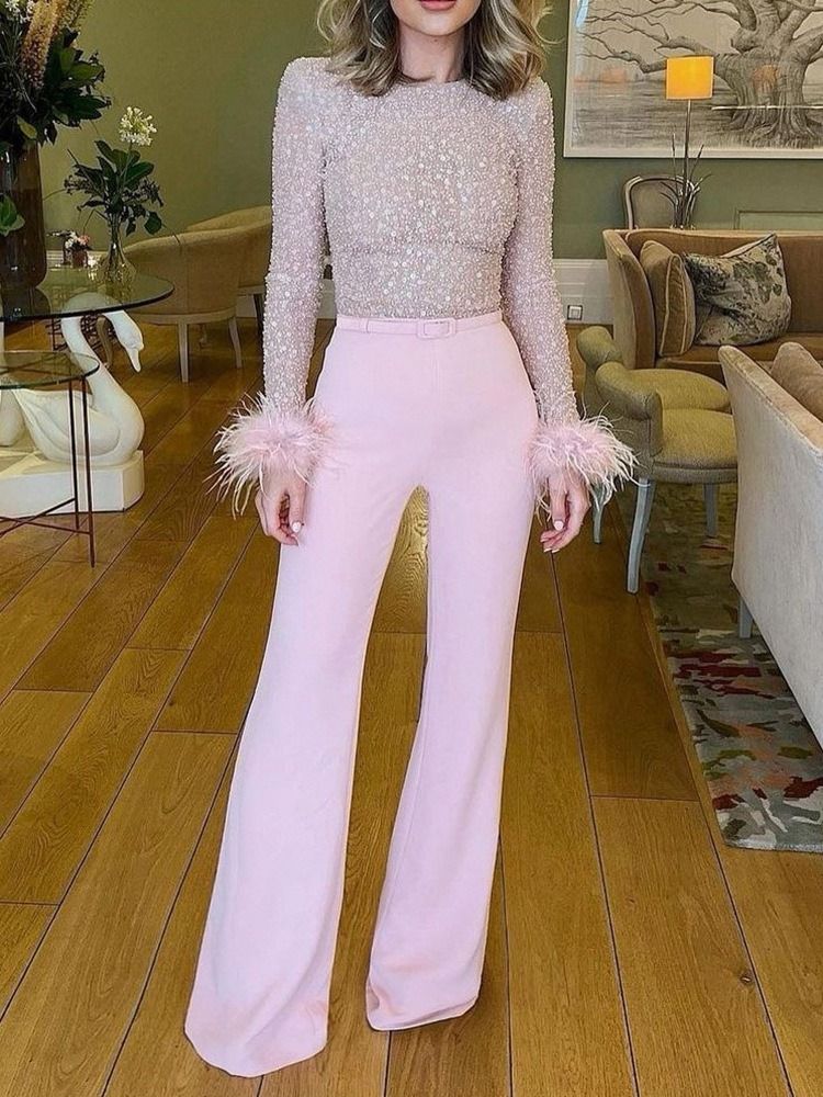 Paljetter Mode Vanlig Slim Bellbottoms Jumpsuit