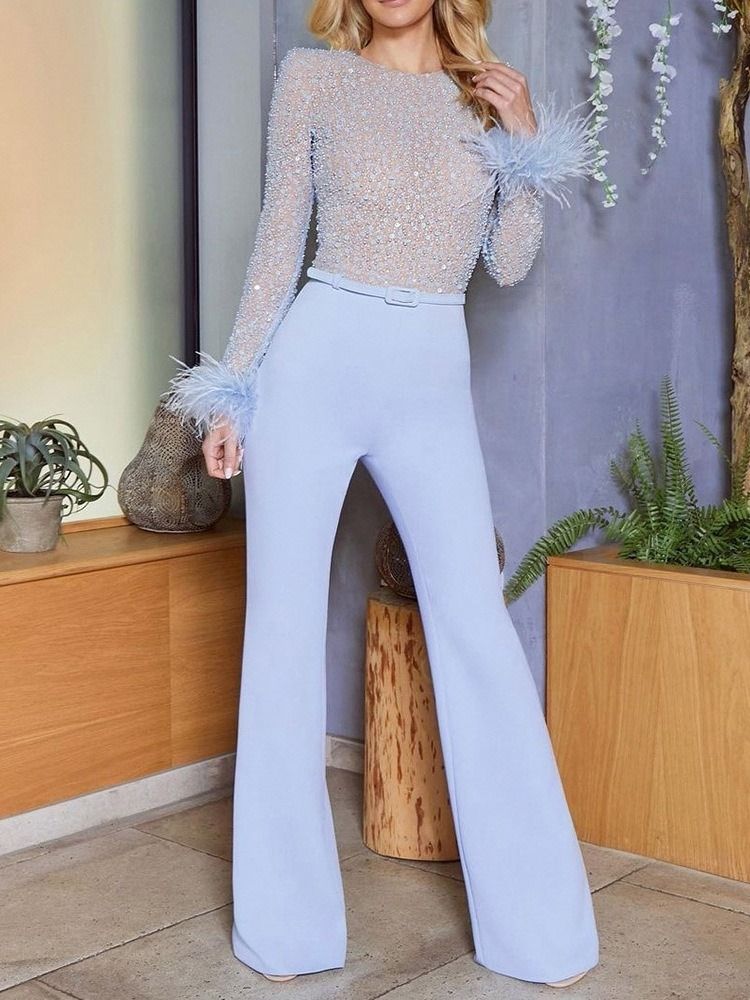 Paljetter Mode Vanlig Slim Bellbottoms Jumpsuit