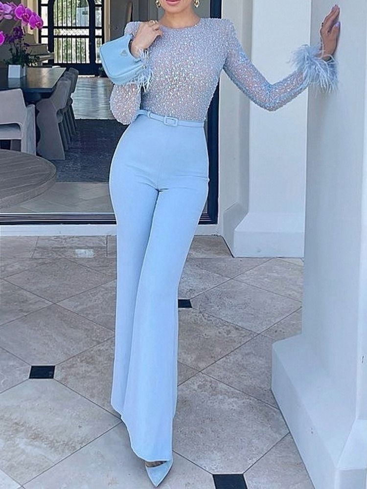 Paljetter Mode Vanlig Slim Bellbottoms Jumpsuit