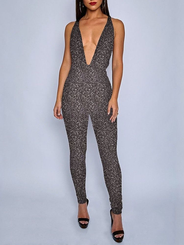 Patchwork Full Längd Vanlig Skinny High Waist Jumpsuit För Kvinnor