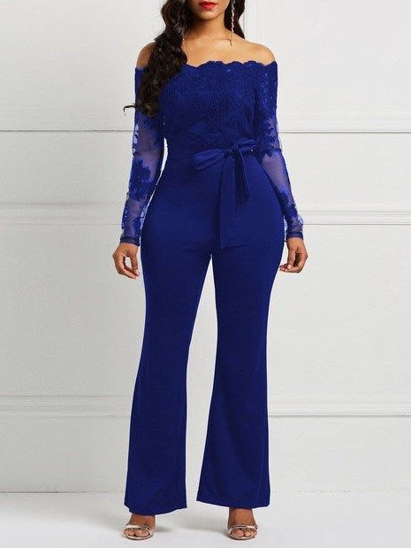 Patchwork Spets Spets Slimma Breda Ben Jumpsuit För Kvinnor