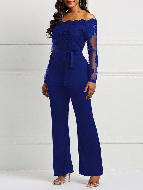 Patchwork Spets Spets Slimma Breda Ben Jumpsuit För Kvinnor