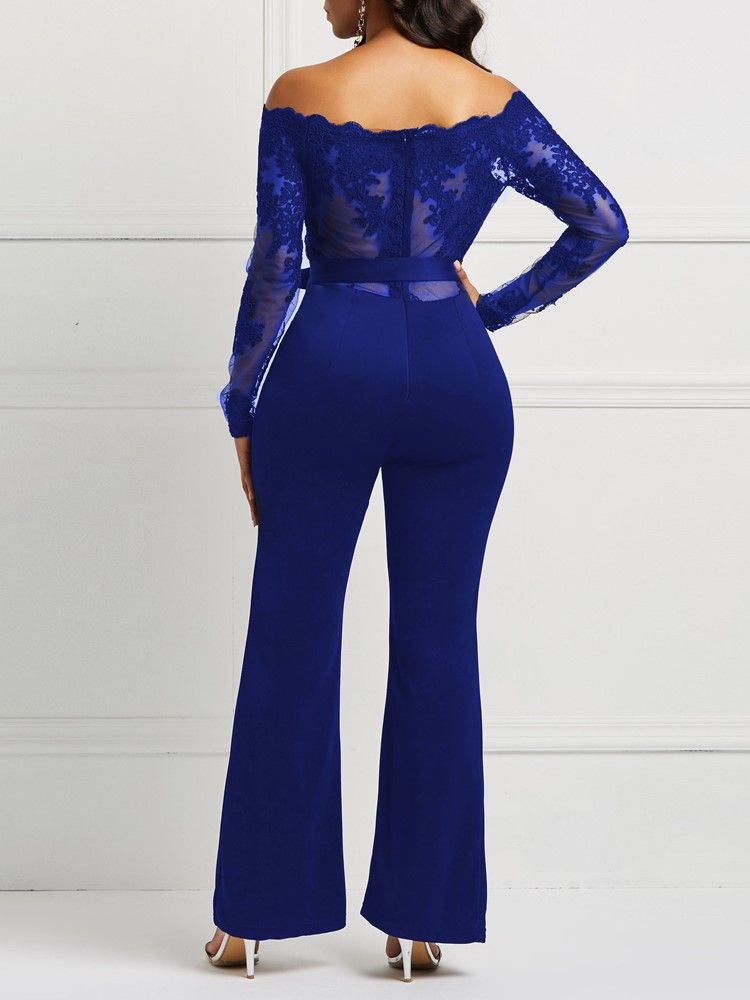 Patchwork Spets Spets Slimma Breda Ben Jumpsuit För Kvinnor