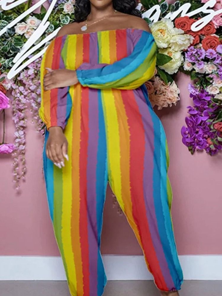 Patchwork Stripe Full Längd Lös Pencil Byxor Jumpsuit