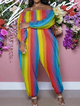 Patchwork Stripe Full Längd Lös Pencil Byxor Jumpsuit