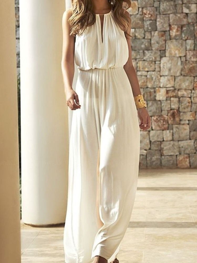 Patchwork Vanligt Sexig Hög Midja Lös Jumpsuit För Kvinnor