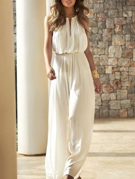 Patchwork Vanligt Sexig Hög Midja Lös Jumpsuit För Kvinnor