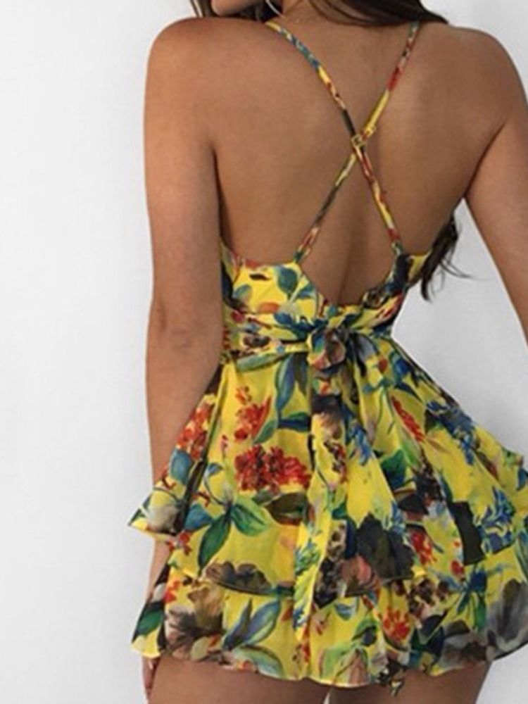Patchwork Western Floral Slim Mid Waist Jumpsuit För Kvinnor