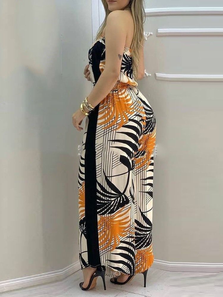 Plant Travel Look Full Längd Lösa Breda Ben Jumpsuit För Kvinnor