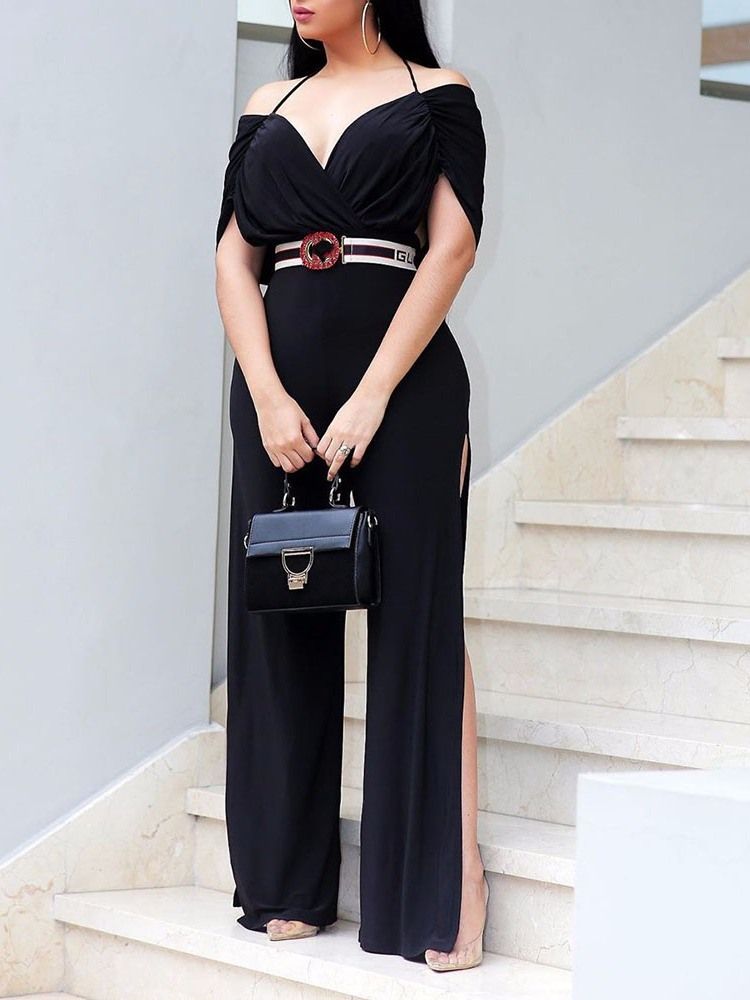Plisserad Full Längd Vanlig Lös Jumpsuit