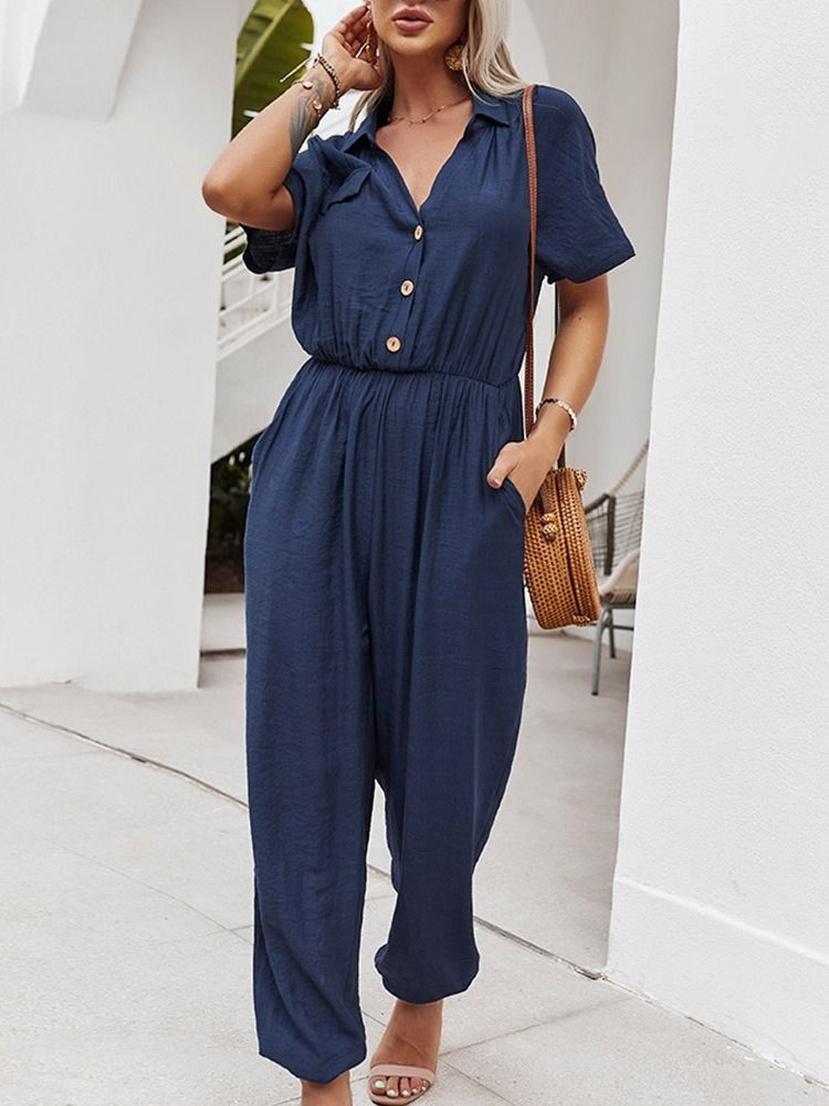 Plisserad Full Längd Vanlig Lös Pencil Byxor Dam Jumpsuit