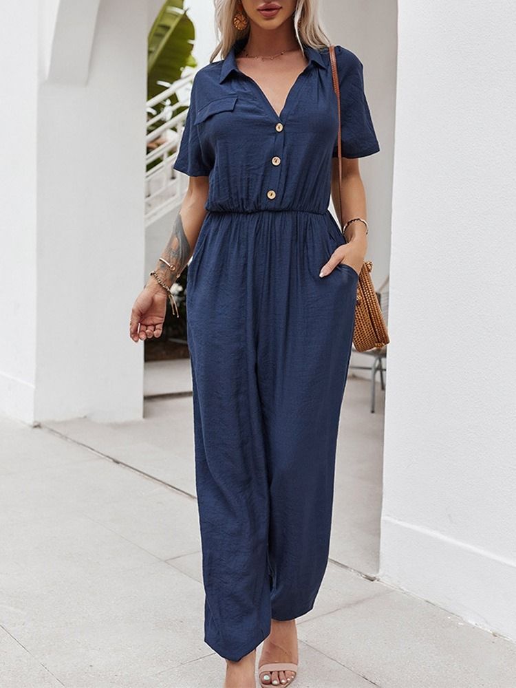 Plisserad Full Längd Vanlig Lös Pencil Byxor Dam Jumpsuit