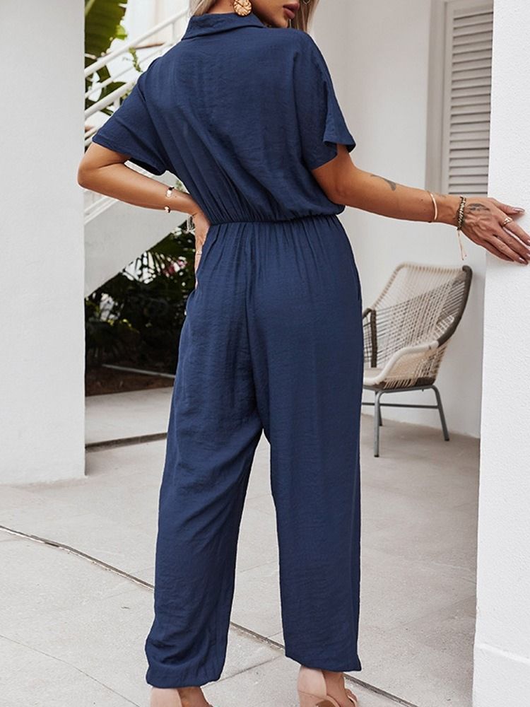 Plisserad Full Längd Vanlig Lös Pencil Byxor Dam Jumpsuit