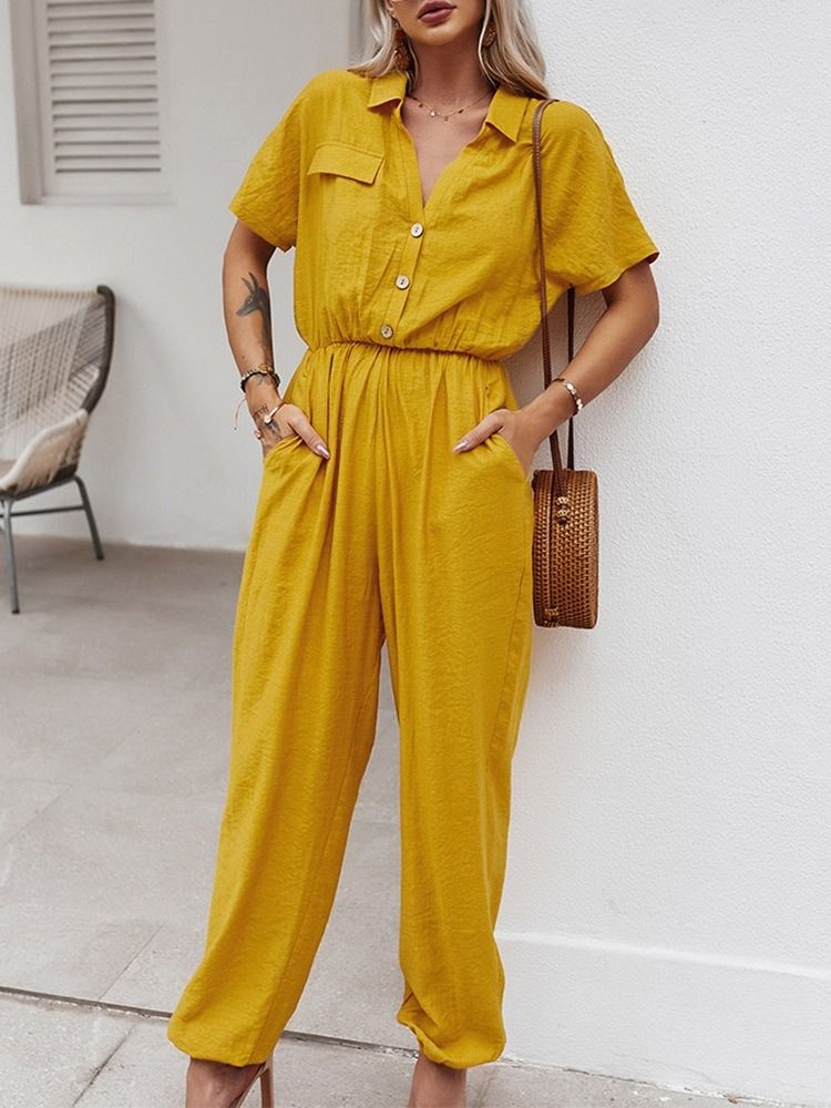 Plisserad Full Längd Vanlig Lös Pencil Byxor Dam Jumpsuit