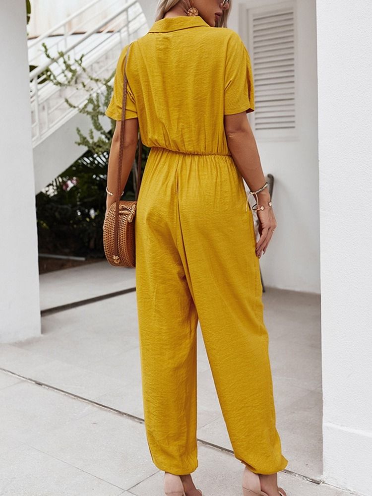 Plisserad Full Längd Vanlig Lös Pencil Byxor Dam Jumpsuit
