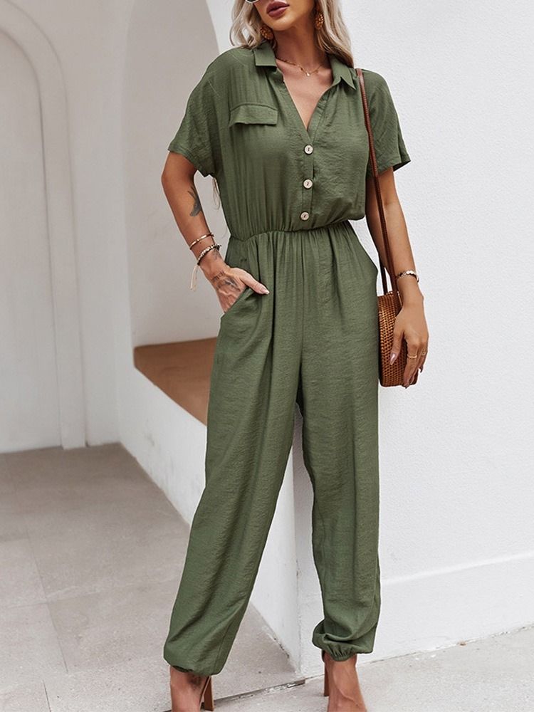 Plisserad Full Längd Vanlig Lös Pencil Byxor Dam Jumpsuit