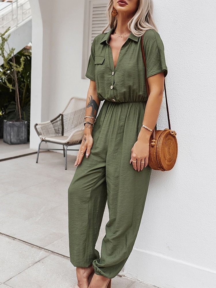 Plisserad Full Längd Vanlig Lös Pencil Byxor Dam Jumpsuit