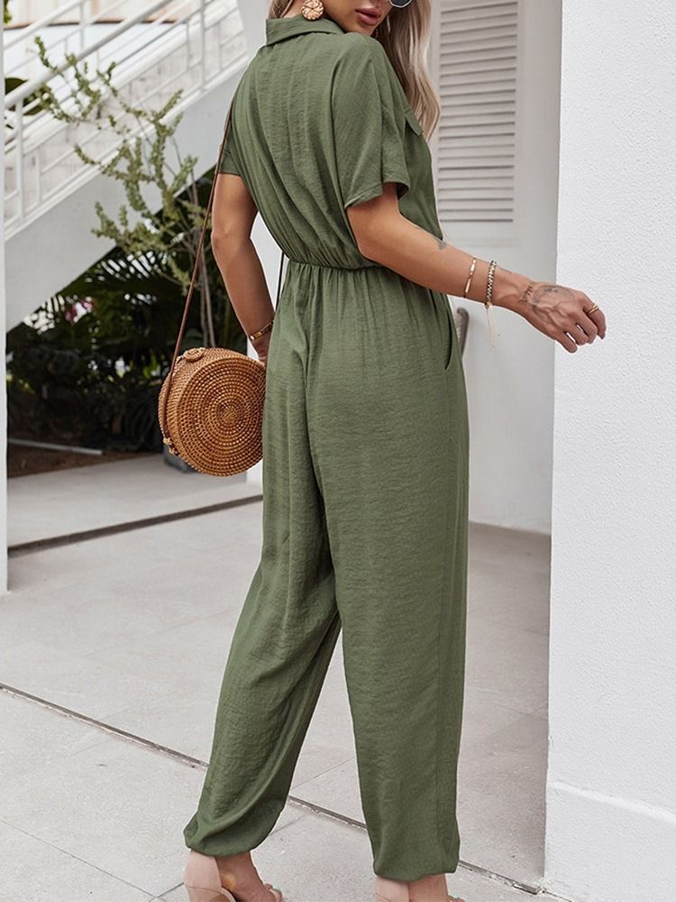 Plisserad Full Längd Vanlig Lös Pencil Byxor Dam Jumpsuit