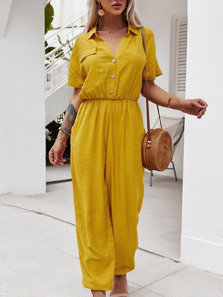 Plisserad Full Längd Vanlig Lös Pencil Byxor Dam Jumpsuit