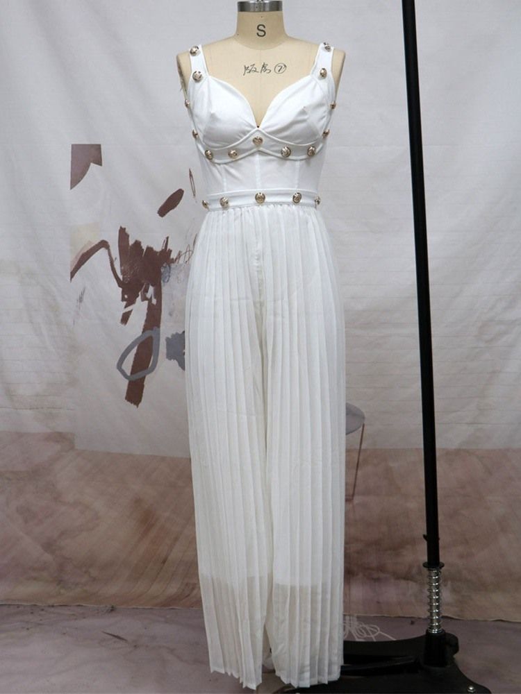 Plisserad Mode Enkel Midja Med Breda Ben Jumpsuit