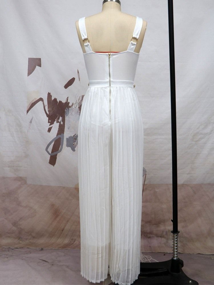 Plisserad Mode Enkel Midja Med Breda Ben Jumpsuit