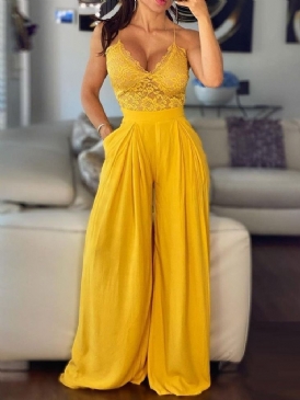 Plisserad Vanlig Sexig Lös Jumpsuit Med Hög Midja