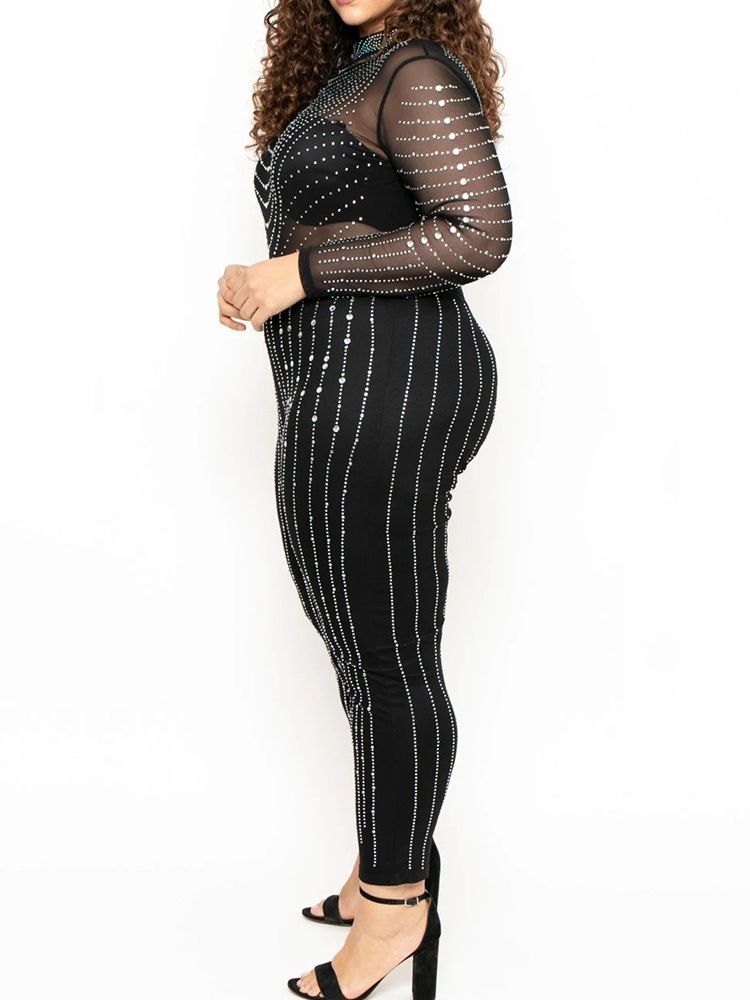 Plus Size Genomskinlig Vanligt Mode Skinny Pencil Byxor Jumpsuit