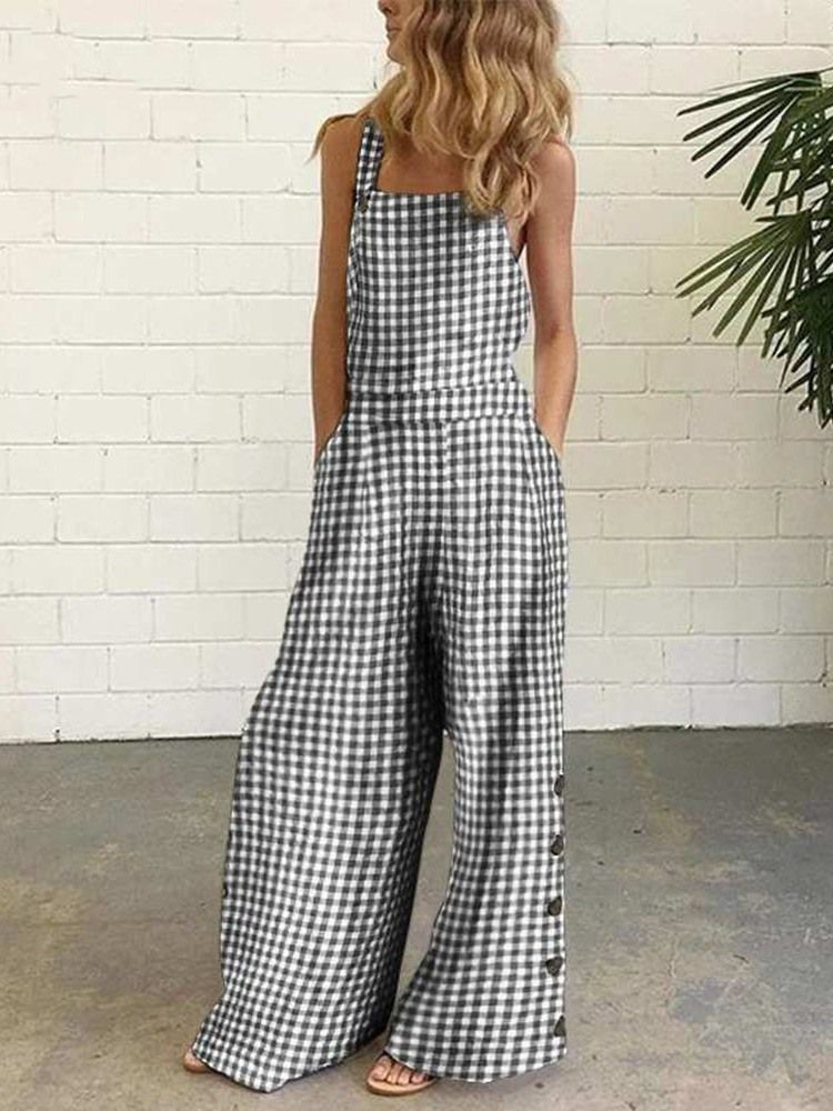 Pocket Rutig Damer Casual Slim Jumpsuit