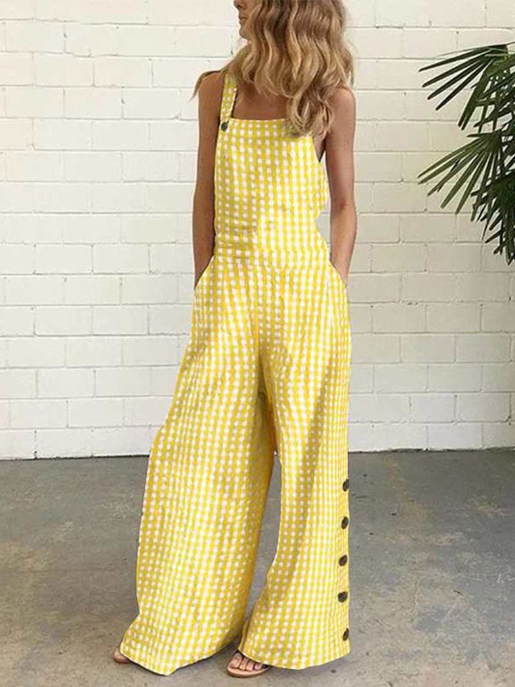 Pocket Rutig Damer Casual Slim Jumpsuit