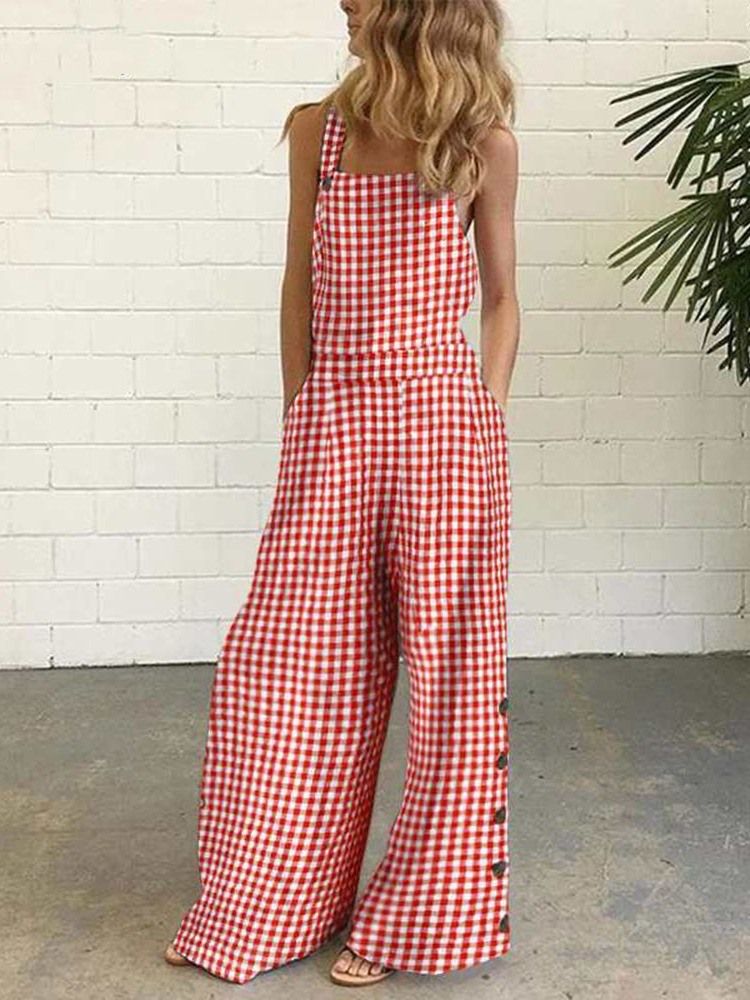 Pocket Rutig Damer Casual Slim Jumpsuit