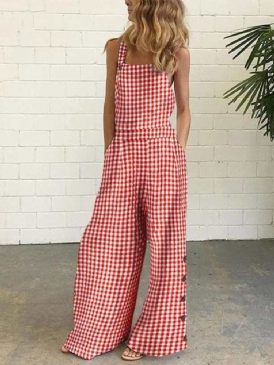Pocket Rutig Damer Casual Slim Jumpsuit