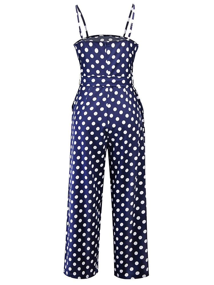 Polka Dots Bältesrem Slim Jumpsuit Med Breda Ben