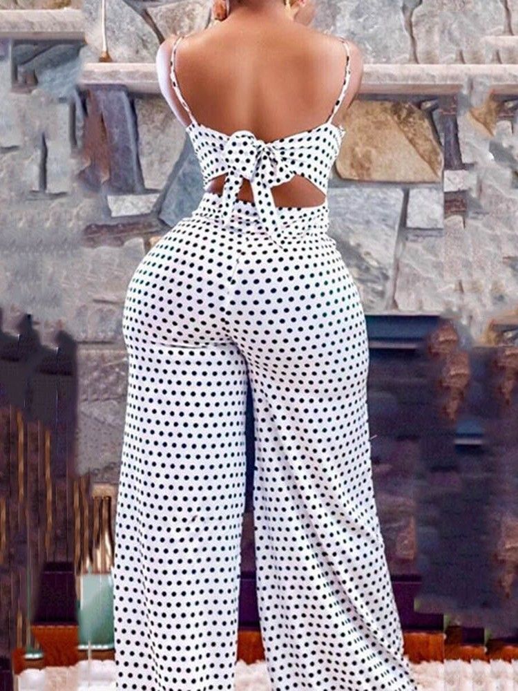 Polka Dots Office Lady Hellängd Slim Rak Jumpsuit För Kvinnor
