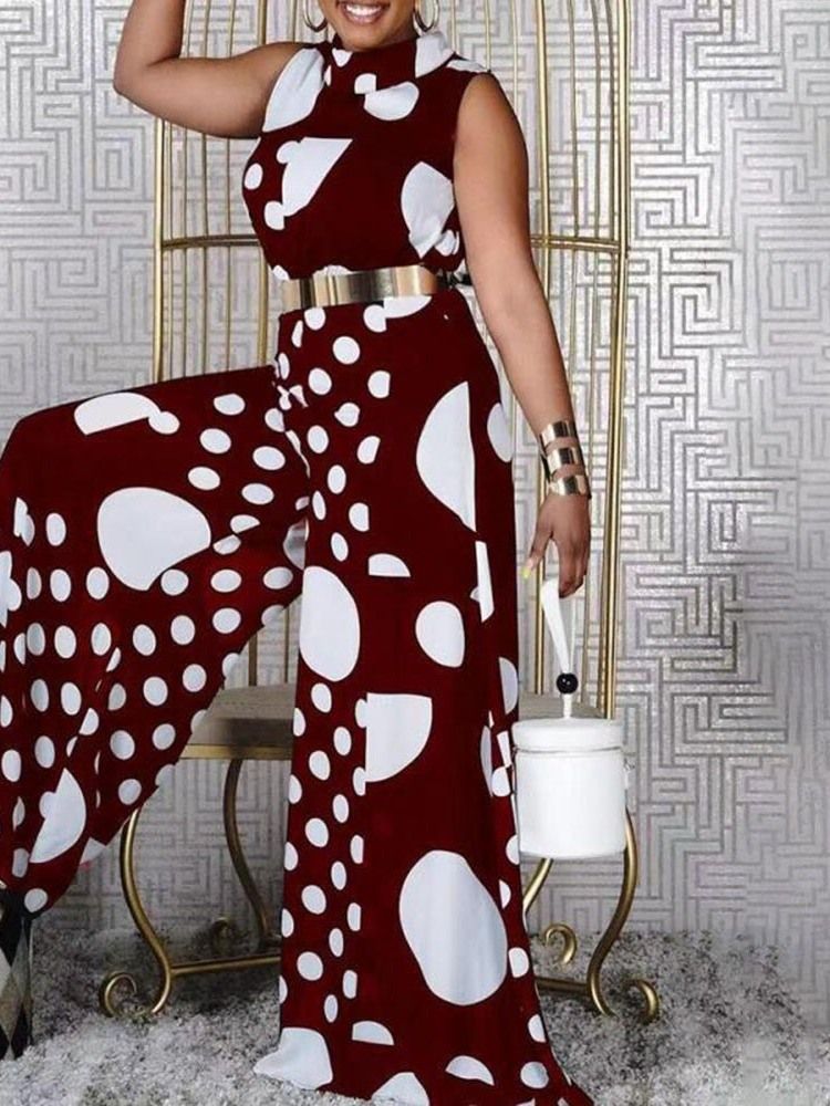 Polka Dots Patchwork Full Längd Lösa Breda Ben Dam Jumpsuit