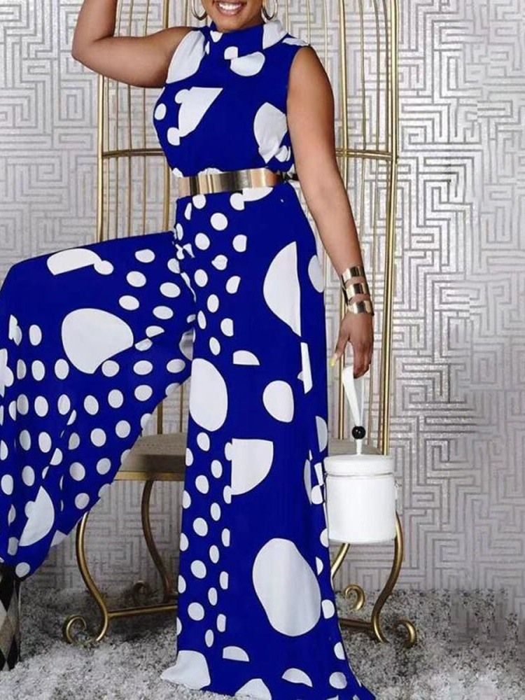 Polka Dots Patchwork Full Längd Lösa Breda Ben Dam Jumpsuit