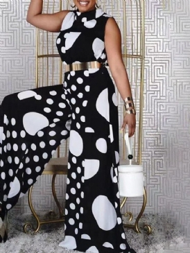 Polka Dots Patchwork Full Längd Lösa Breda Ben Dam Jumpsuit