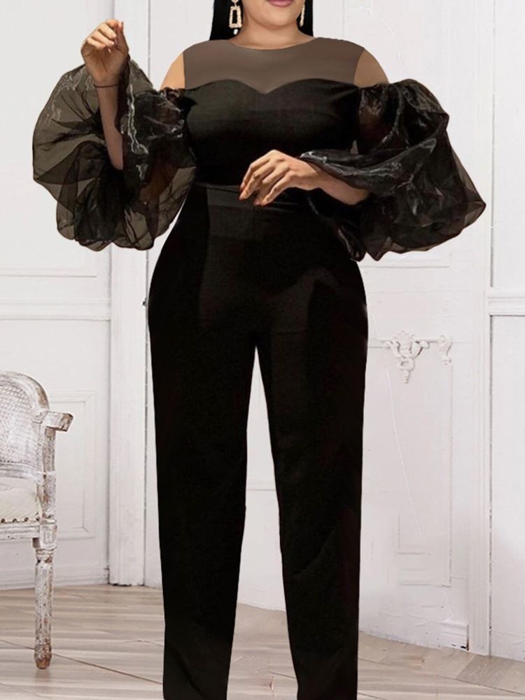 Puffärmar Vanlig Hellängd Ladylike Pencil Pants Slim Jumpsuit