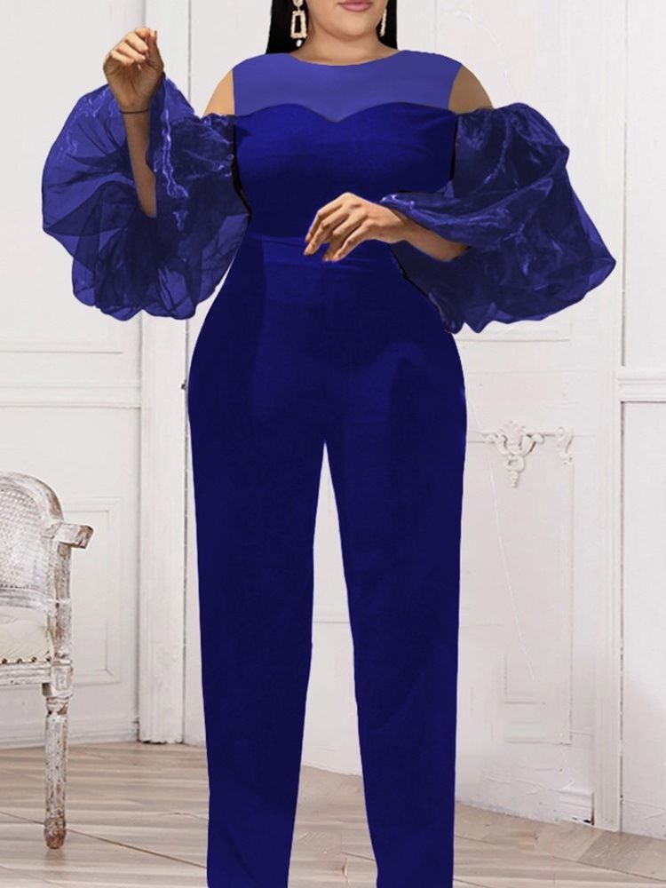 Puffärmar Vanlig Hellängd Ladylike Pencil Pants Slim Jumpsuit