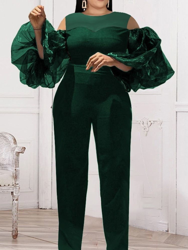 Puffärmar Vanlig Hellängd Ladylike Pencil Pants Slim Jumpsuit