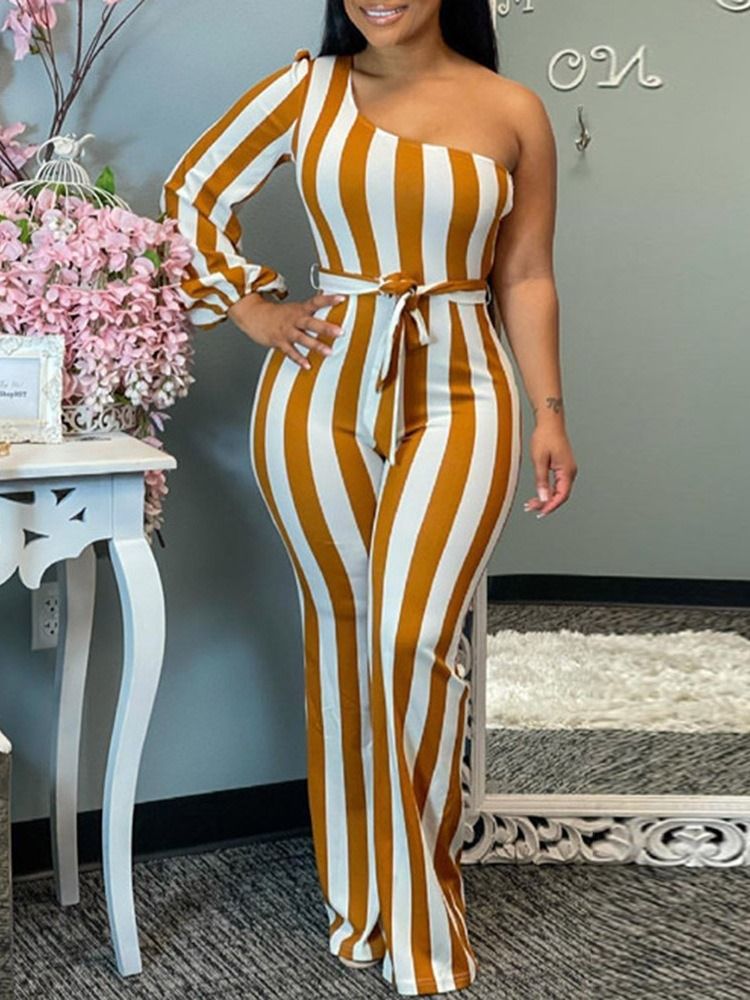 Randig Hellängdstryck Slim Jumpsuit För Kvinnor