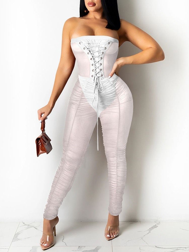 Rygglös Full Längd Vanlig Skinny Pencil Byxor Dam Jumpsuit